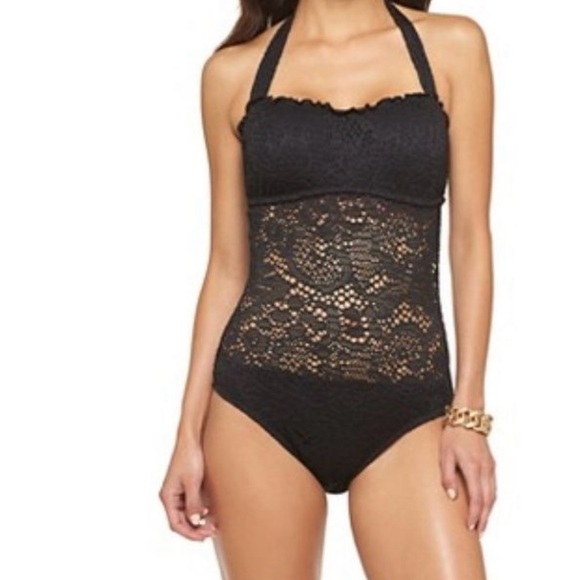 Mossimo Black Knit One Piece Peekaboo Swimsuit - Picture 1 of 8